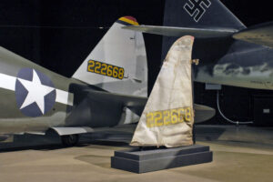 202207_Blohm_Kearby_9_Actual-Vertical-Tail-Fin_Of-Kerabys-P-47D-Fiery-Ginger-IV-At-USAF-Museum_AF-Mus-Pic